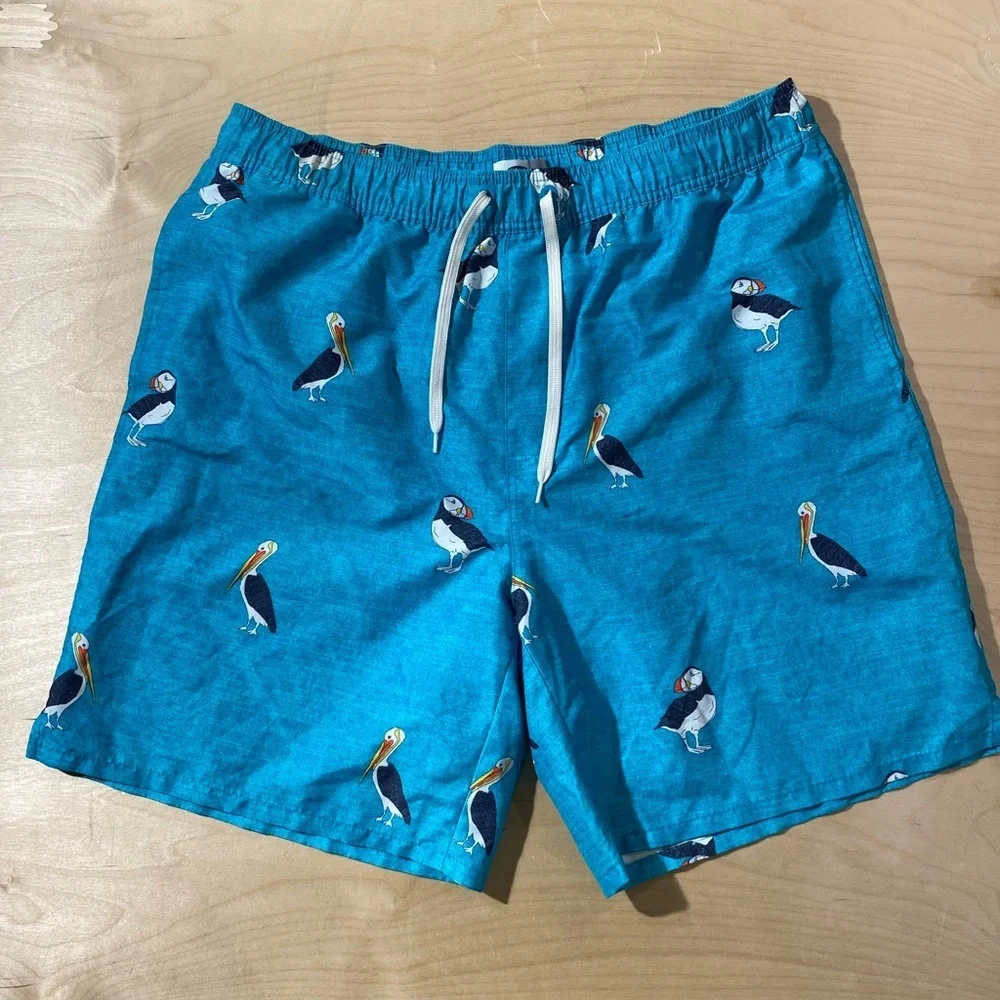 Old Navy Teal Puffin Print Swim Trunks XL (EX)